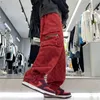 Japonais Chboard Checker Jeans Fi Street Hip Hop Lâche Droite Pantalon Large Couple Pantalon De Survêtement Rouge Noir n9Wv #