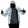 2023 Veste légère réfléchissante Hommes Mesh Style Noctilucent Zebra Vestes Hip Hop Streetwear Skateboard Manteau imperméable Outwear 5XL u8Dc #