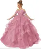 Flower Girl Dress Royal Blue Tulle Puffy Layed Applices Kort ärm för bröllopsfödelsedagsfest Bankett Princess Klänningar