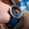 Наручные часы OBLVLO Спортивные мужские механические часы в стиле стимпанк с автоматическим заводом на резиновом ремешке Водонепроницаемые часы 50 м