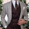 Erkekler Kahve Delekli İş İşleri Erkekler Damat İnce Fit Moda Kostümü 3 PCS (Ceket Pantolon Yeleği) 2024