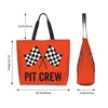 Sacos de compras Personalizado Race Car Pit Crew Checkered Flag Canvas Bag Mulheres Lavável Grande Capacidade Mercearia Racing Sport Shopper Tote