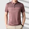 Summer Men Short Sleeve Striped Polo Shirts Streetwear Fashion Business T-Shirt Koreon Male Clothes Pockets Loose Casual Top 240318