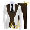 Terno masculino casamento smoking 3 peças conjunto jaqueta branca calças colete noivo formal fi blazer conjunto para masculino t69h #