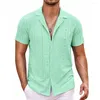 Camisas casuales para hombres Camisa recortada con bordado de agujeros Camisa elegante ahuecada de verano con cuello vuelto Mangas cortas transpirables