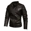men Fi Leather Jacket Men's Motorcycle Slim Winter Fleece Jacket Coat Outdoor Casual Motor Biker Imitati Leather Jacket 694R#