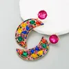 Boucles d'oreilles pendantes de haute qualité pour femmes, bijoux brillants en forme de lune, cristaux de couleur vert Fuchsia, à la mode