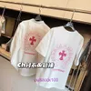 High Quality Chromms Hearts Designers tshirt for women and men Spring Summer New Sweet Cross Leather Label Sanskrit Printed Long sleeved With Real Logo A7SX