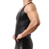 män sexig pu läder tank topp ärm erotisk sha mantel stretch skjortor mjuk latex bodyc patent läder t-shirt klubb väst g7fx#