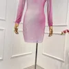 カジュアルドレス2024夏の最新セクシーピンクスパンコール胸包みスラッシュネックドレス女性のためのスラッシュネックドレス