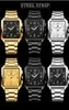 Top Luxury Men Watch Square Golden Quartz en acier inoxydable Silver Sports Date Man Givrations Horloge masculine Relogie Masculino 240327
