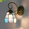 Staffa per lampade da parete Mar Mediterraneo Lampada frontale a specchio per bagno in vetro colorato in stile turco con lampada rustica
