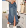 ZHISILAO Hoge Taille Rechte Denim Rok Vrouwen Vintage Split Vork Blauwe Lange Bodycon Potlood Jean Skirt240327