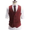 Verde cinza marrom masculino terno colete casamento lã tweed busin colete casual ajuste v pescoço duplo breasted coletes para padrinhos 374r #