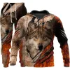 2023 New Wolf Hoodie 3D Printed Pants Suit Male Autumn Casual Sweatshirt Pullover Men Tracksuit Set Fi Men's Clothing Suit 4971#