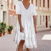 Robes décontractées Plus Taille 3XL Blanc Été pour femmes à manches courtes Lâche Boho Robe de vacances Creux Out Dentelle Beach Sundress Robe