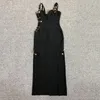 Casual Dresses Fashion Women's Elegant Black Bandage Sleeveless Gold Fibula Sexy V Neck Club Party Long Dress Bodycon Vestidos Dro