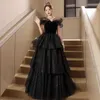 Black One Shoulder Evening Dress for High-end Women Luxurious and Niche Adult Gift Puffy Banquet Hosting Advanced Sense of Art Examination