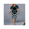 Robes de grande taille Femmes Moulante Élégante Imprimé Géométrique Robe De Soirée En Couches À Manches Cloche Casual Club Tenues Drop Livraison Ap Dhxrz