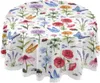 Wild Flowers Poppy Ladybug Butterfly Round Tablecloth Spring Floral Daisy Circular Table Cover Washable Polyester Tabletop Decor 240312