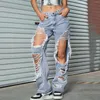 Jeans femininos 2024 rasgado cintura alta vintage roupas femininas moda coreana buracos calças jeans retas streetwear y2k hip hop