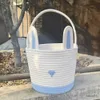 Storage Baskets Easter Bunny Basket Woven Cotton Rope Baskets Easter Bunny Ears Hand Basket Sweet Color Matching Storage Bucket for Baby Shower