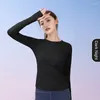 Aktive Shirts Hochelastische Nude Mesh Yoga Langarm Damen Schlank Schlankheits Schnell trocknende Kleidung Nahtlose Tops