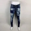 Jeans masculinos rua moda homens de alta qualidade retro azul estiramento magro ajuste rasgado pintado designer hip hop marca calças hombre