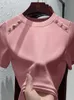 Office Womens Cotton T-shirt Suitable for Womens Summer Button Design Round Neck Weight Loss Top Gothic 240327