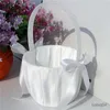 Paniers de rangement Élégant mariage fleur fille panier blanc mignon satin support anneau fleur panier de rangement pour la décoration de mariage de fête