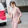 Plaid Splice Slim Fit Jacke Blazer Lässige Hose mit weitem Bein Zweiteiliger eleganter Damenanzug Sommer Büro Business Set Outfit 240327