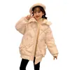 ダウンコート素敵な女の子の服の冬と綿パーカスの子供のパディングピンクの弓ポケットフード付きコートレジャーベイビービッグウォームジャケット
