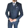 costume Homme Double Breasted Navy Blue Peak Lapel High Quality 2 Piece Jacket Pants Smart Casual Terno Chic Formal Full Set H9jj#