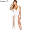 Été femmes dames Sexy col en v profond robes fendues sans manches fête asymétrique longueur au sol robe de pansement 240327