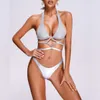 Ocstrade mode luxe découpé à lacets strass Bikini fendu maillot de bain ensemble licou cou discothèque moulante pour les femmes