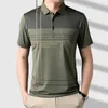 Summer Men Short Sleeve Striped Polo Shirts Streetwear Fashion Business T-Shirt Koreon Male Clothes Pockets Loose Casual Top 240318