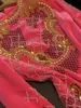 Spring Black / Hot Pink Beaded Sequins Velour Dress Long Sleeve Round Neck Rhinestone Short Casual Dresses O4J272690