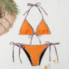 Ensemble de Bikini de styliste, accessoires en métal de luxe, paillettes pour femmes, Sexy, couleur unie, haut tubulaire, maillot de bain