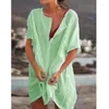 Chemisiers pour femmes chemise longue à manches courtes été bord de mer vacances plage bikini maillot de bain couverture couleur unie décontracté bouton ample T-shirt