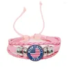 Charm Armbanden Vrouwen Voor Trump 2024 Amerikaanse Verkiezing Glazen Koepel Drukknoop Armband Roze Lederen Bangle Sieraden Meisjes Gift Dropship