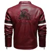 autumn Winter Men's Leather Jacket Drive Motorcycle Coat Fi Embroidery Faux Leather Zipper Outwear Windproof Windbreaker j3l3#