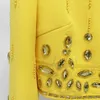 Abiti da lavoro JAMERARY Pista di moda Giallo Perlina Diamante 2 pezzi Set Cappotto da donna Top Cerniera posteriore e mini gonne corte Abiti