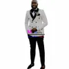 Afrika Bruidegom Bruiloft Dr Slim Fit Mannen Wedding Suits Wit Jacquard Zwart Veet Kraag Tuxedo 2 Stuk Jas Broek Pak voor Mannen 06kC #