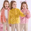 Manteau en duvet pour filles, manteaux en peluche, col roulé doux, vêtements d'extérieur, garde au chaud, vestes en polaire corail pour enfants, fermeture éclair, automne hiver 2024