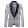 black Sequin One Butt Shawl Collar Suit Jacket Men Nightclub Prom Blazer Jacket Glitter Mens Costume Stage Clothes For Singers 89Hq#