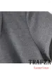 Vestidos casuais trafza vintage chique mulheres vestido cinza sólido manga curta zíper bolsos dobra vestidos moda 2024 primavera mini