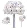 Dekorative Blumen hohe Qualität 21 cm künstliche Hochzeit Haltestand mit Perlen Kristall Handgelenk Blumen Broschen Set