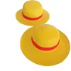 Wide Brim Hats 2024 Luffy Straw Hat Anime Cartoon Cosplay Cap Accessories For Women Men Kids Summer Sun