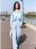 Women's Two Piece Pants Woman Three Sets Outifits Elegant Female Blazer Suits Jacket And Wide-legged Set Autumn Oversized G528