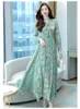 Casual Dresses Jacquard V-neck Ladies Long-sleeved Dress 2024 Spring And Summer Waist Slim Female